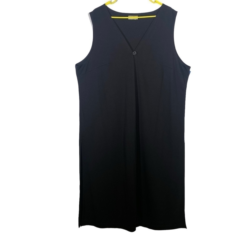Coldwater Creek women plus size 1x black sleeveless 1 button long length duster